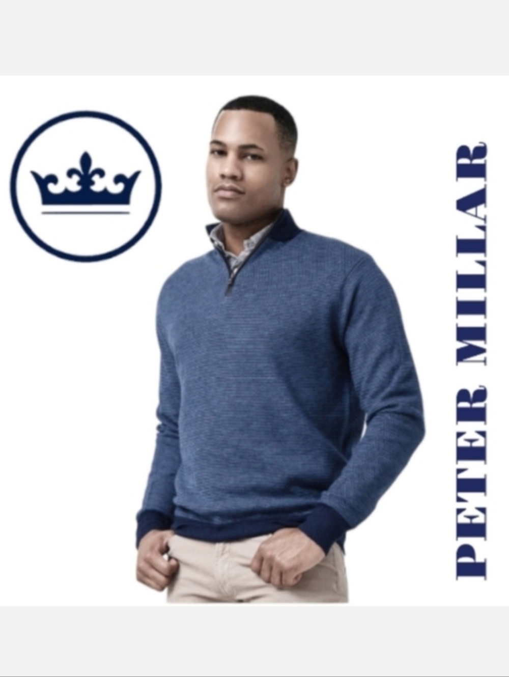 Peter Millar Two-Color Broken Jersey Men's Quarter-Zip Pullover in Navy Sz XL